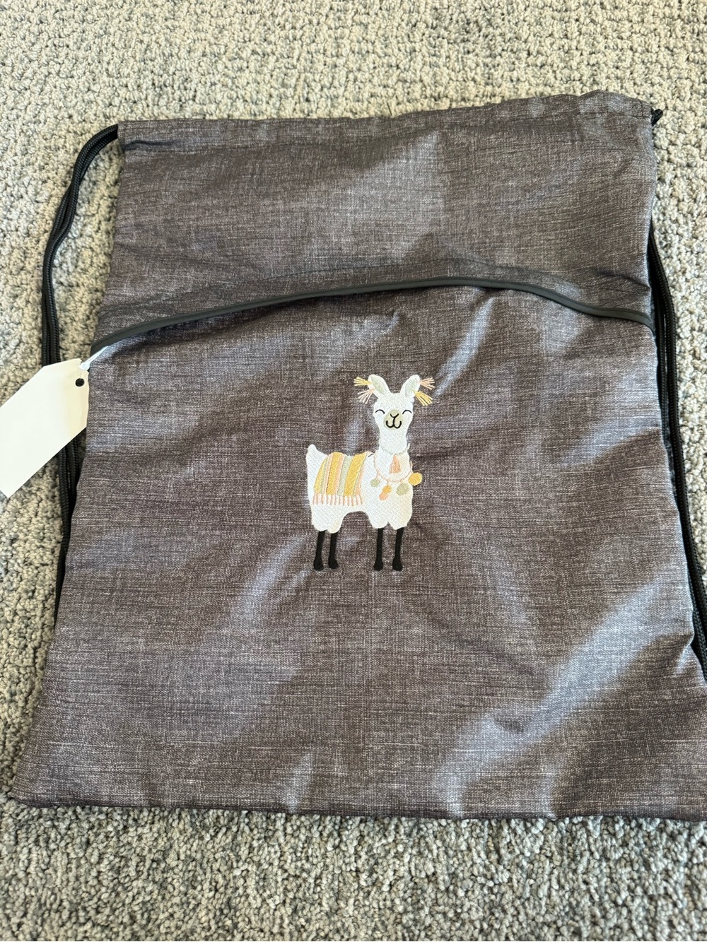 Thirty-One Gifts cinch sack with embroidered llama.